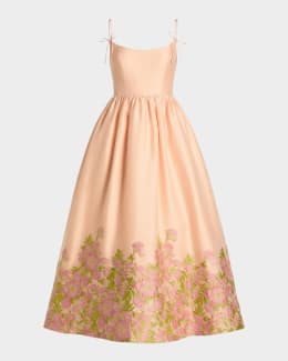 Mac Duggal Strapless Floral-Embellished A-Line Midi Dress | Neiman Marcus