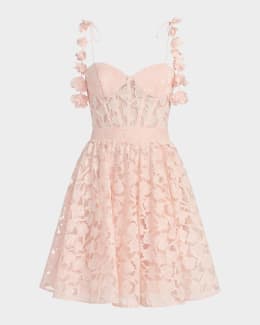 Mac Duggal Ruffle-Trim Floral Sequin Mesh Mini Dress | Neiman Marcus