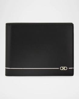 FERRAGAMO Men's Revival Gancini Bi-Fold Leather Wallet, Black/Red
