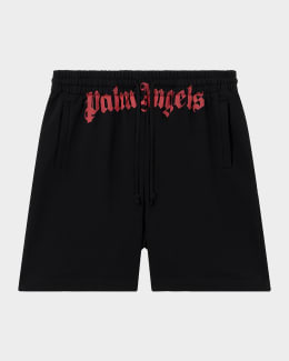 Palm Angels Men's Curved Logo Nylon Swim Trunks | Neiman Marcus