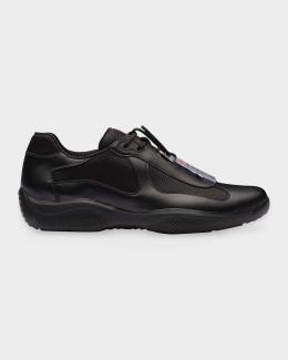 Prada Men's Speedrock Leather and Mesh Sneakers | Neiman Marcus