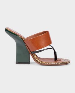 Dries Van Noten 90mm Mixed Leather Curved-Heel Thong Sandals