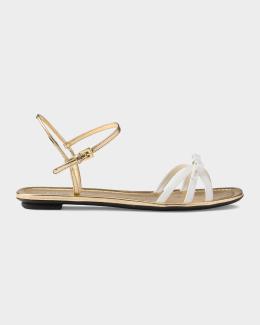 PRADA ゴールド・ リーフ装飾ミュール　37 Prada Flat Metallic Leather Sandals | Neiman Marcus