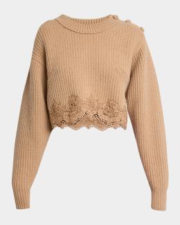 Prada Logo-Intarsia Rib Cropped Silk Sweater | Neiman Marcus