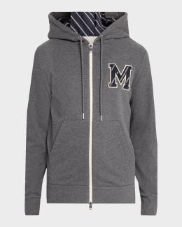 Moncler Men's Chenille-Logo Full-Zip Hoodie | Neiman Marcus