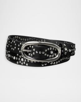 Tory Burch Black Leather Belt with Pave Crystal Logo Buckle M Tory Burch Women main image 4