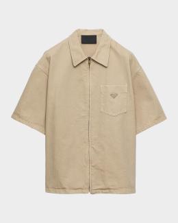 Prada Men's Short-Sleeved Re-Nylon Zipper Shirt | Neiman Marcus