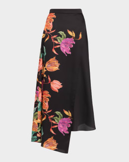 misa los angeles stevie tie-neck tiered floral chiffon midi dress MISA Los Angeles Stevie Tie-Neck Tiered Floral Chiffon Midi Dress