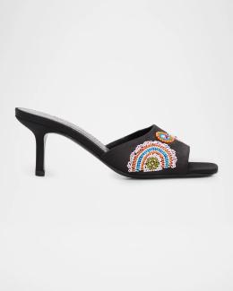 McQueen 105mm Horn Heel Peep-Toe Mules | Neiman Marcus