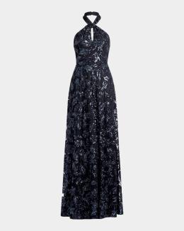 Dress the Population Black Label Venus Low-Back Halter Floral