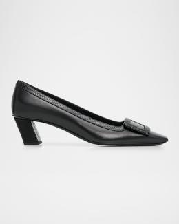 Roger Vivier Belle Vivier 45mm Turtle-Buckle Suede Pumps | Neiman