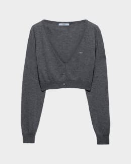 Prada Cashmere Ribbed Elbow-Patch Quarter-Zip Sweater | Neiman Marcus