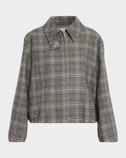 Emporio Armani Cropped Gingham Jacquard Blouson Jacket | Neiman Marcus