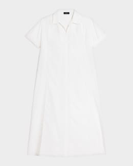 theory linen blend short sleeve midi dress Theory Short-Sleeve Button-Front Linen-Blend Midi Dress