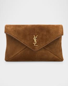 Saint Laurent Large YSL Envelope Pouch Clutch Bag in Leather