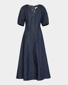 【ベルギー製】VERONIQUE BRANQUINHO★1ボタンコットンベスト Veronica Beard Cosette Belted Denim Midi Dress | Neiman Marcus