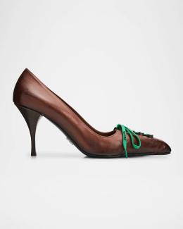 Prada 95mm Rosette Distressed Leather Pumps | Neiman Marcus