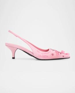 Prada 55MM Beaded Satin Slingback Pumps | Neiman Marcus