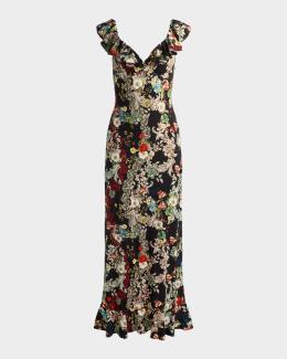 ALICE + OLIVIA Tara Short-Sleeve Ruffle Maxi Dress | Neiman Marcus