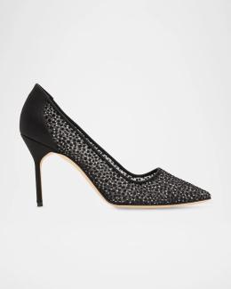 Manolo Blahnik Nadira Jeweled Satin 90mm Pump | Neiman Marcus