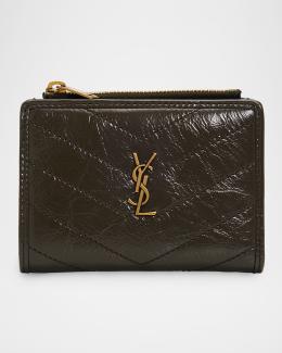 Saint Laurent YSL Monogram Small Ziptop Card Case in Grained