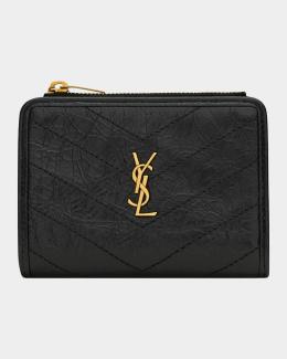 Saint Laurent YSL Monogram Small Ziptop Wallet in Grained Leather