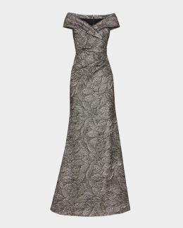 Rickie Freeman for Teri Jon Off-Shoulder Ruched Taffeta Gown