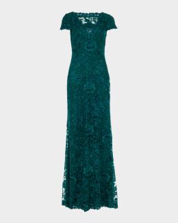 shoshanna green lace dress Elie A-Line Floral Gown Midi dress