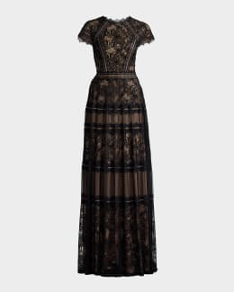 Tadashi Shoji Embroidered Two-Tone Georgette Gown | Neiman Marcus