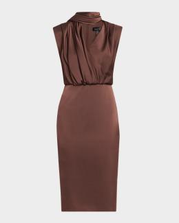 Aidan Mattox Sleeveless Pleated Twist-Front Midi Dress