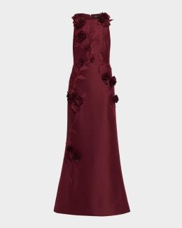 Aidan Mattox Pleated One-Shoulder Crepe Back Satin Gown