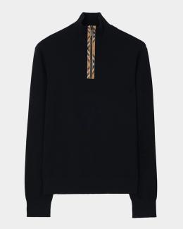 Burberry Men's Check Trim Wool Half-Zip Sweater | Neiman Marcus