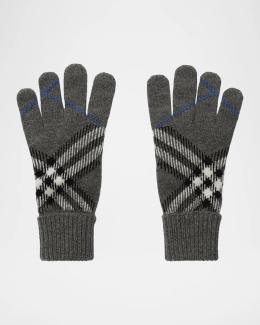 Burberry Men's Check Wool and Leather Gloves | Neiman Marcus