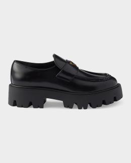 Prada Monolith Studded Leather Loafers | Neiman Marcus