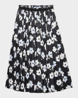 Prada Floral-Print Linen Skirt | Neiman Marcus