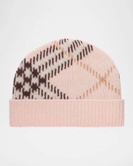 BURBERRY チェック柄 ニット帽 Burberry Check Cashmere-Blend Knit Beanie | Neiman Marcus