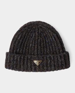 Prada Melange Wool Rib Beanie | Neiman Marcus