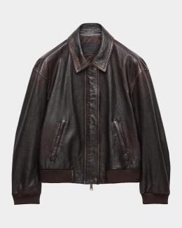 Prada Vintage Leather Double-Breasted Coat | Neiman Marcus