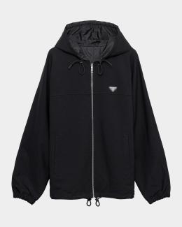 Prada Men's Technical Cotton and Re-Nylon Hoodie | Neiman Marcus