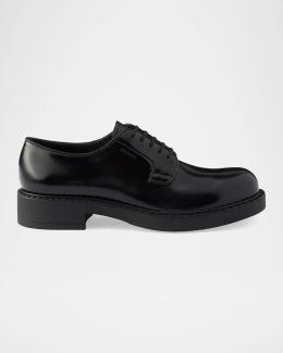 Prada Men's Antiqued Leather Lace-Up Shoes | Neiman Marcus