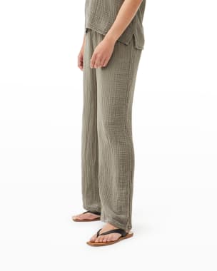 A.L.C. Emilio Cotton Linen Fold-Over Belted Waist Wide-Leg Pants 