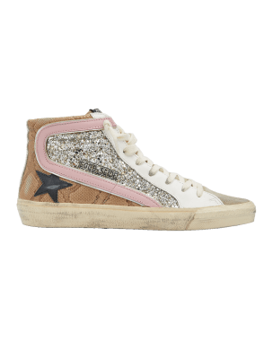 Golden Goose Slide Crystal Leather Mid Sneakers | Neiman Marcus