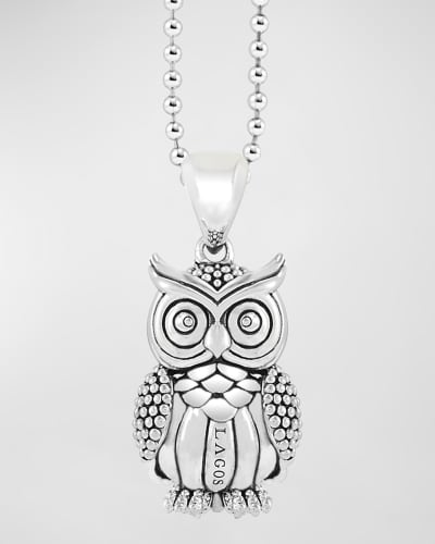 10mm x 18mm Jewel Tie 925 Sterling Silver Owl Pendant Charm 