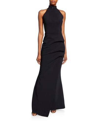 high neck black gown