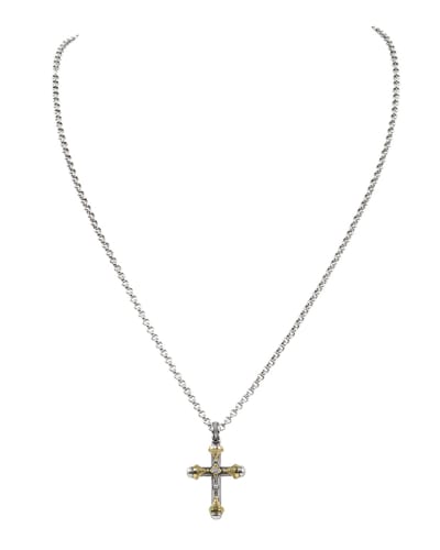 FB Jewels 14K White Gold Cross with Lace Trim and High Polish Center Pendant 