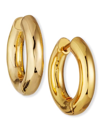Paradise Jewelers 14K Solid Yellow Gold Two Tone Engraved Crosshatch Hoop Huggie Earrings 
