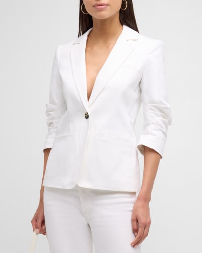 Womens Cotton Linen Lapel 3/4 Sleeve Slim Casual Suit Blazers Coats  Formal NEW 