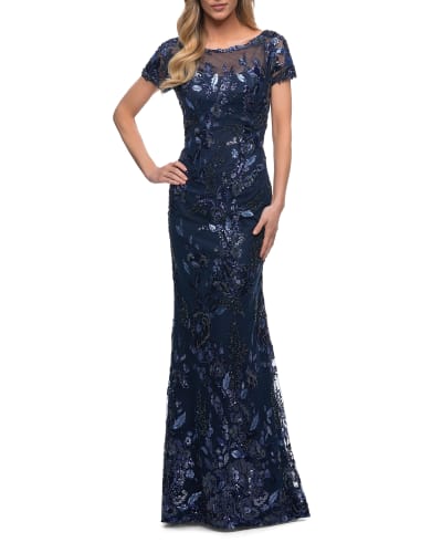 navy beaded gown