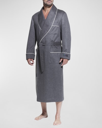 Pivaconis Mens Bathrobe Belted Cotton Kimono Loose Fit Color Block Shawl-Collar Robe 