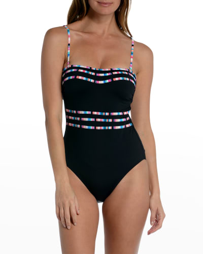 Swim Solutions Garden Lace Surplice Tummy-Control One-Piece Swimsuit Womens 14 Black 